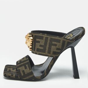 Fendi X Versace Brown Zucca Canvas Medusa Slide Sandals Size 36.5